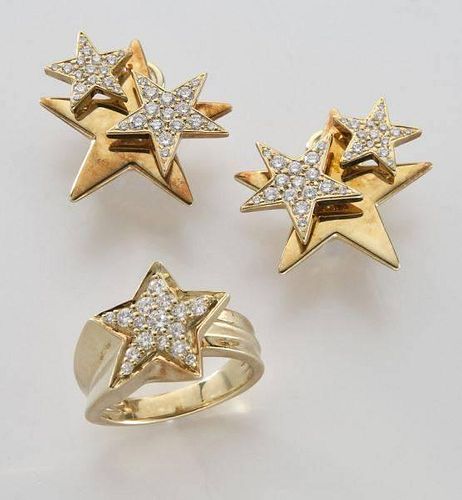 Jose Hess 18K gold and diamond earrings and ring