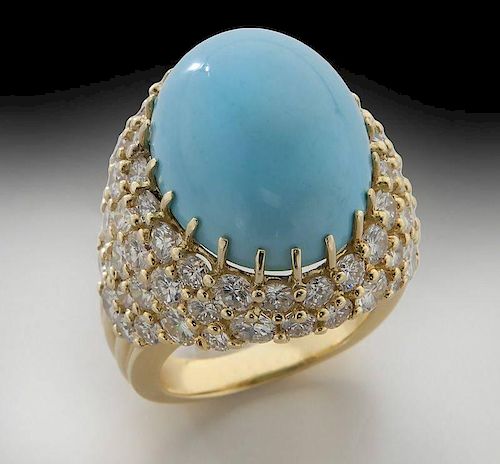18K gold, Persian turquoise and diamond ring