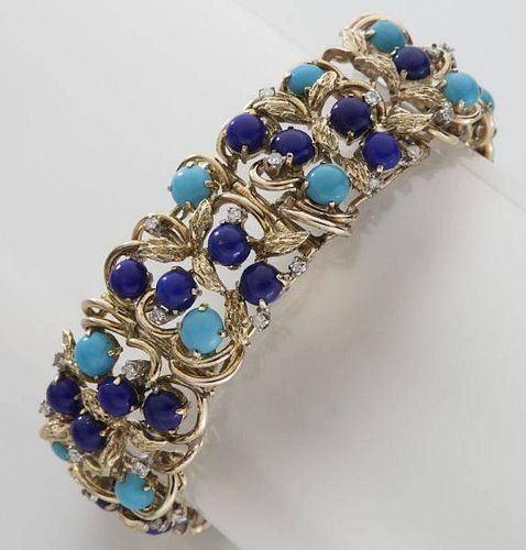 18K gold, diamond, turquoise and lapis bracelet