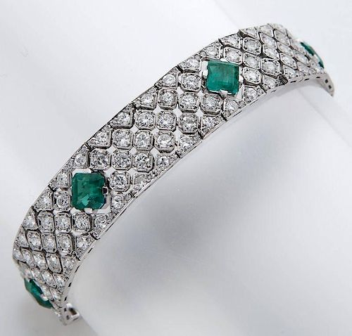 Charles Hall Art Deco diamond and emerald (AGL)