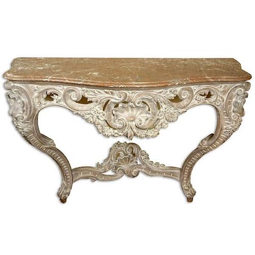 20th Century Louis XV Style  Rococo Marble Top Console Table.