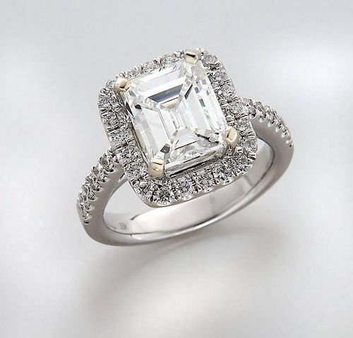 18K gold, 3.11 ct. emerald cut diamond (GIA) ring