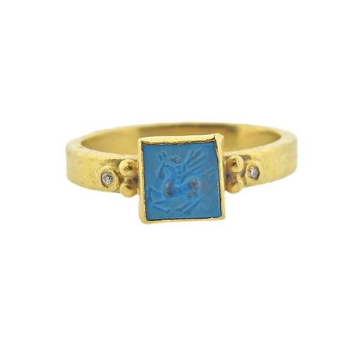 24k Gold Turquoise Intaglio Diamond Ring
