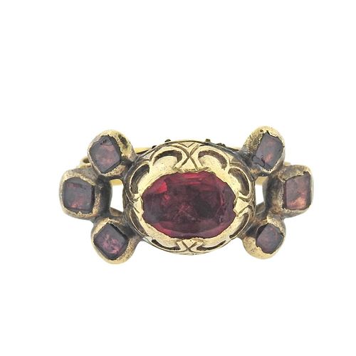Early 17th Cent. Antique 14k Gold Garnet Ring