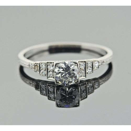 Art Deco Platinum Old Euro Diamond Engagement Ring