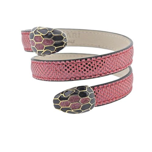 Bvlgari Bulgari Serpenti Leather Enamel Wrap Snake Bracelet