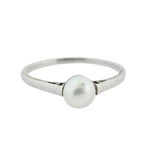 Art Deco Platinum Pearl Ring