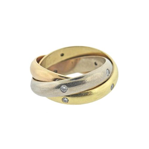 Cartier Trinity 18k Tri Color Gold Diamond Rolling Band Ring sz 51
