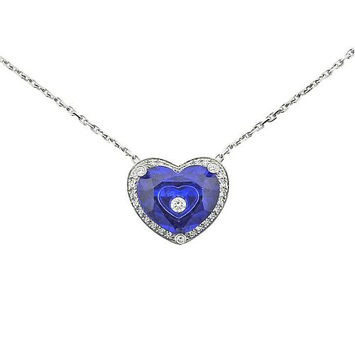 Chopard Happy Diamonds 18K Gold Diamond Sapphire Heart Pendant Necklace