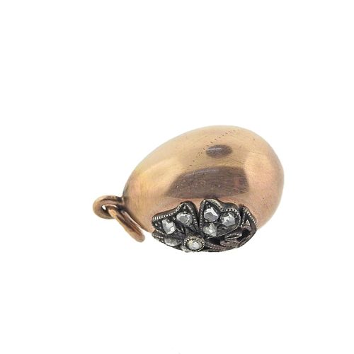 Faberge Alfred Thielemann Antique Gold Diamond Egg Pendant