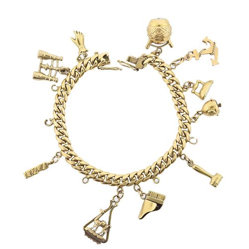 1960s 18k Gold Multi Charm Bracelet