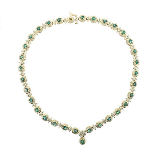 14k Gold Diamond Emerald Necklace
