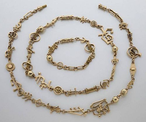 3 pcs. 14K gold necklace and bracelet set