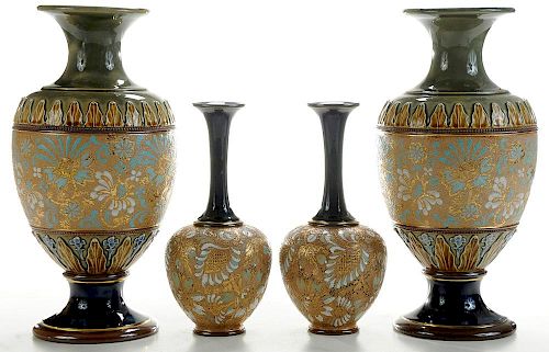 Two Pairs Doulton Tapestry Vases