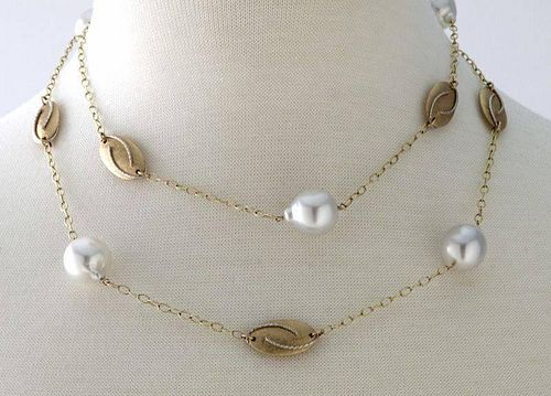 14K gold, diamond and South Sea pearl necklace