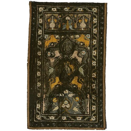 Indo-Persian embroidered silk tapestry
