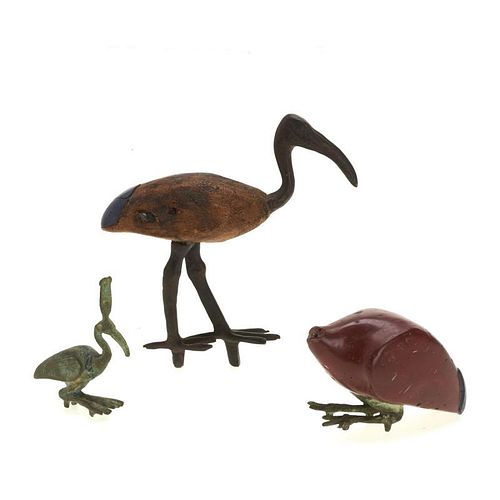 (3) Ancient Egyptian style wood and bronze ibis