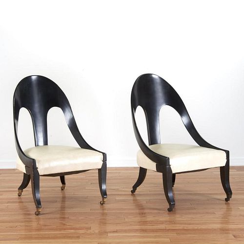 Pair Hollywood Regency spoon-back chairs