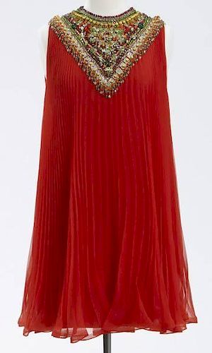 Lilly Rubin red chiffon beaded cocktail dress,