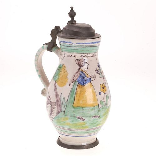 Antique Dutch Delft glazed earthenware pitcher