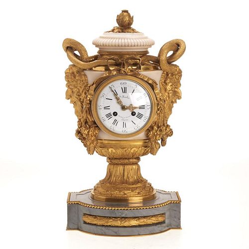 Fine Louis XVI style bronze, marble mantel clock