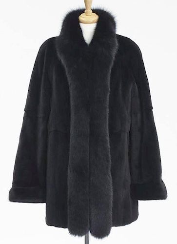 Reversible black sheared mink rain coat