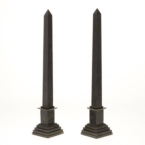 Pair Continental Grand Tour black marble obelisks
