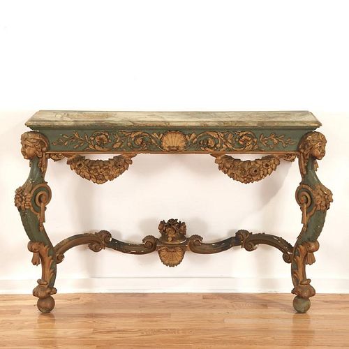Italian Rococo parcel gilt, green painted console