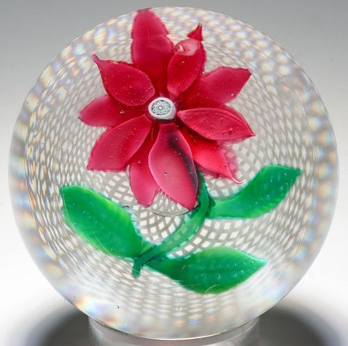 A FINE ANTIQUE ST. LOUIS PAPERWEIGHT WITH RED CLEMATIS