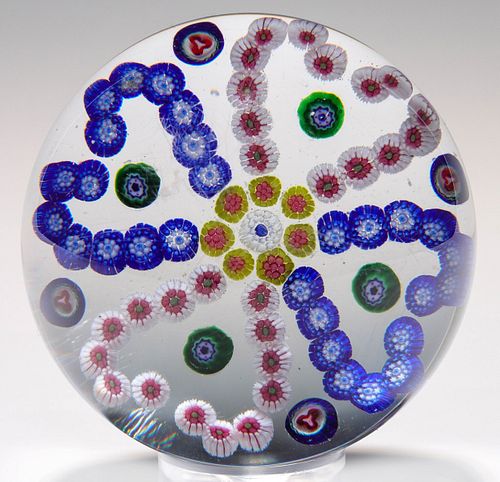 AN ANTIQUE BACCARAT MILLEFIORI HEARTS PAPERWEIGHT