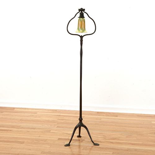 Tiffany style bronze harp and favrile floor lamp