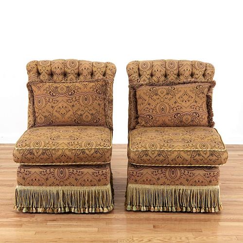 Pair Turkish Revival button tufted bergeres