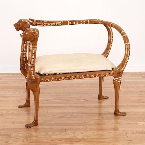 Nice Egyptian revival inlaid fruitwood settee