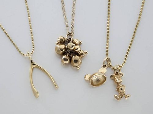 (3) 14K gold delicate pendants on chains