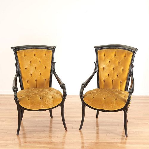 Pair Victorian style ebonized open armchairs