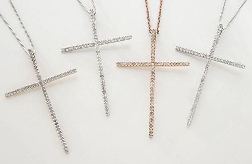 (4) 14K gold and diamond cross necklaces