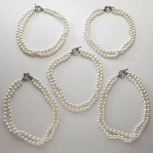 (5) Slane sterling, diamond, pearl necklaces