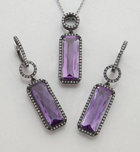 2 pc. 14K gold, diamond and amethyst necklace
