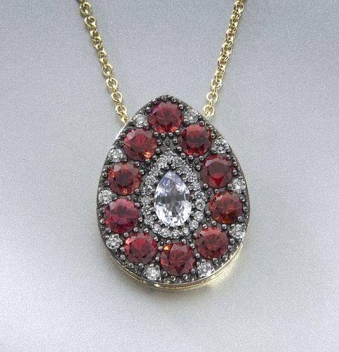 18K, red spinel, pink sapphire, diamond pendant