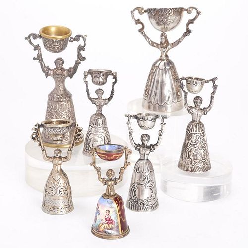 (7) Continental silver and enameled marriage cups
