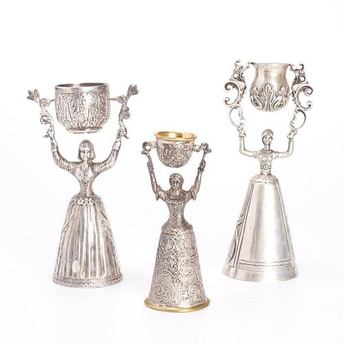 (3) Continental silver marriage cups