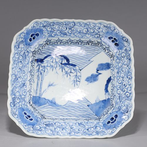 Japanese Blue & White Hirado Porcelain Dish