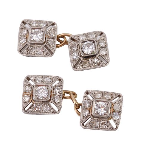 Art Deco Diamonds Cufflinks in Platinum & 18k Gold