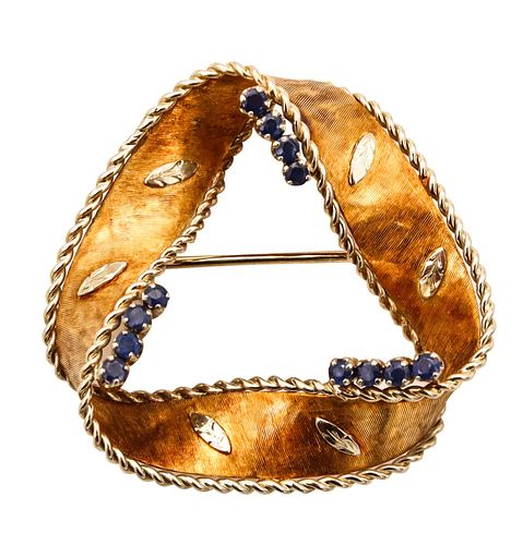 Carl Bucherer Twisted Brooch In 18K Gold With Sapphires