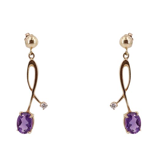 14k Gold Earrings with Amethyst and Diamonds