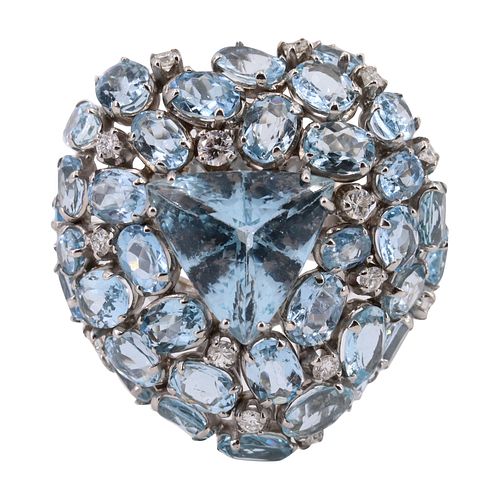 Aquamarines & Diamonds 18k Gold Cocktail Ring