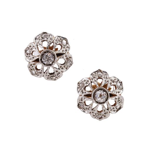 Antique Flower Earrings in 18k Gold & platinum with Diamonds
