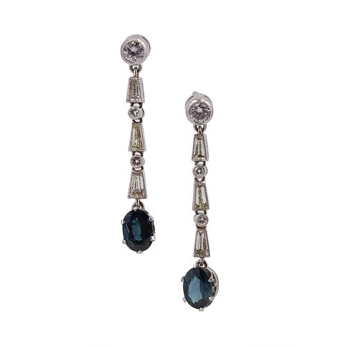 Drop Earrings in Platinum with Diamonds & Sapphires