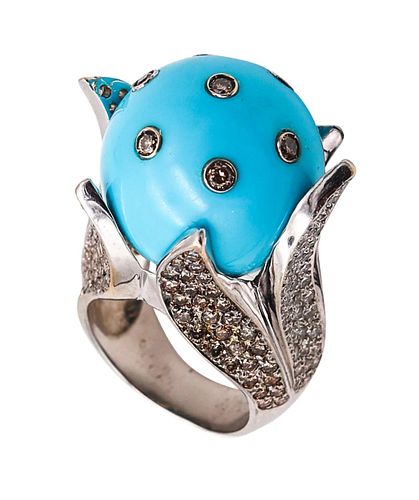 Sculptural Turquoise Cocktail Ring In 18K Gold With 4.61 Cts In Diamonds