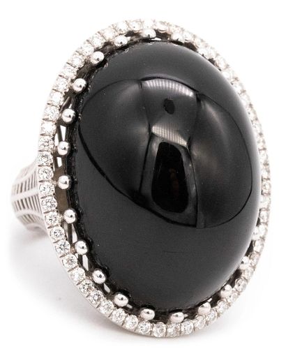 Italian Cocktail Ring In 18K Gold With 51.57 ctw in Diamonds & Onyx